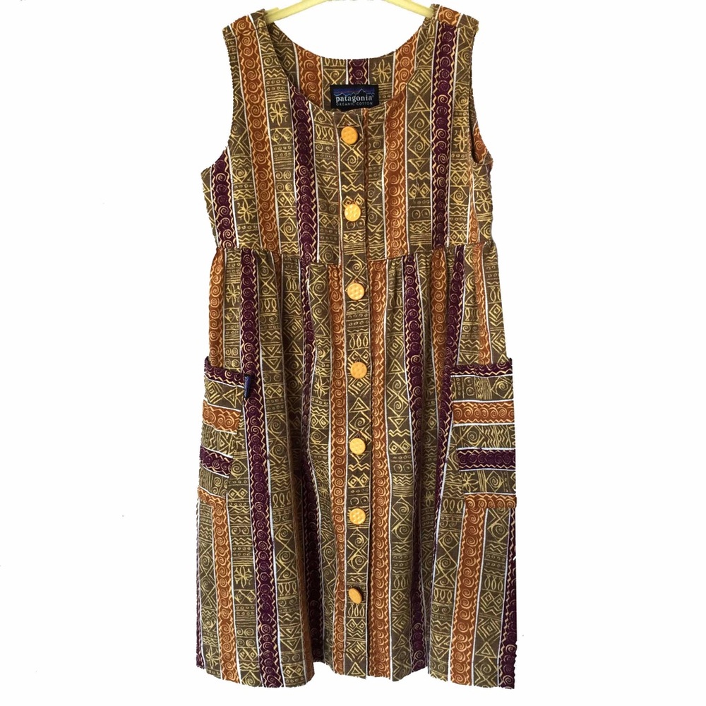 Patagonia NWOT organic cotton Girls  ikat dress Ritz cracker buttons ! Sz 5